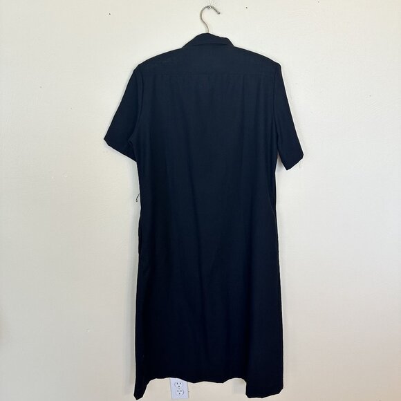 Vintage Orvis Womens Black Maxi Dress Size 12 Large Short Sleeve Button Up Rayon - Picture 3 of 11